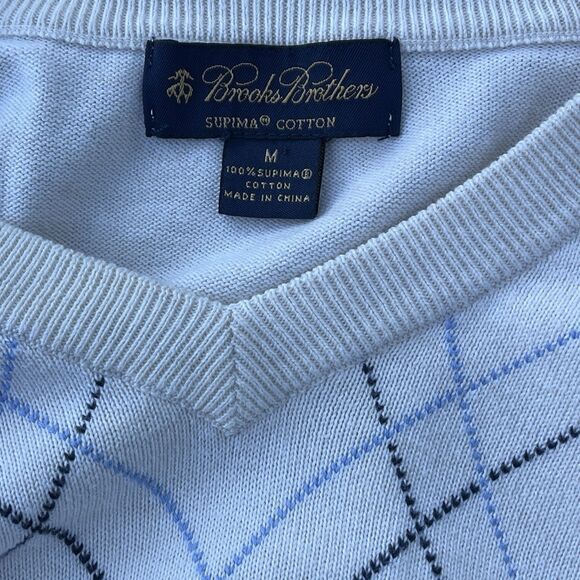 Brooks Brothers Men’s Supima Cotton Cream Blue Argyle V-Neck Sweater Size Medium - Picture 2 of 5